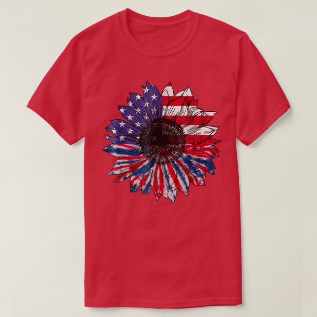 Camiseta Bandera estadounidense Girasol Rojo Azul Blanco Az (Diseño del anverso)
