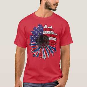 Camiseta Bandera estadounidense Girasol Rojo Azul Blanco Az