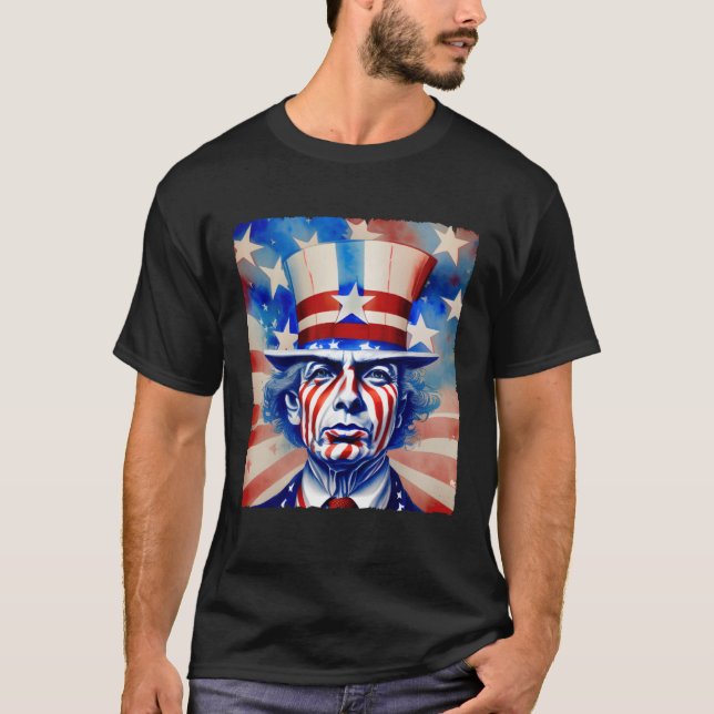Camiseta Bandera estadounidense Gorra Tío Sam 4 de julio Fi (Anverso)
