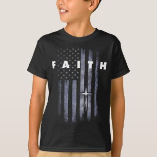 Camiseta Bandera estadounidense grunge y cruz fe cristiana