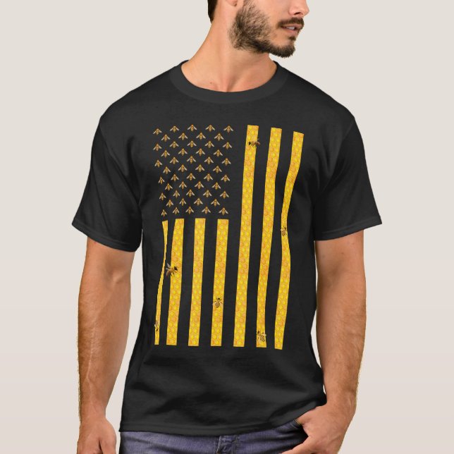 Camiseta Bandera estadounidense Honeycomb Honey Bee Beeke (Anverso)