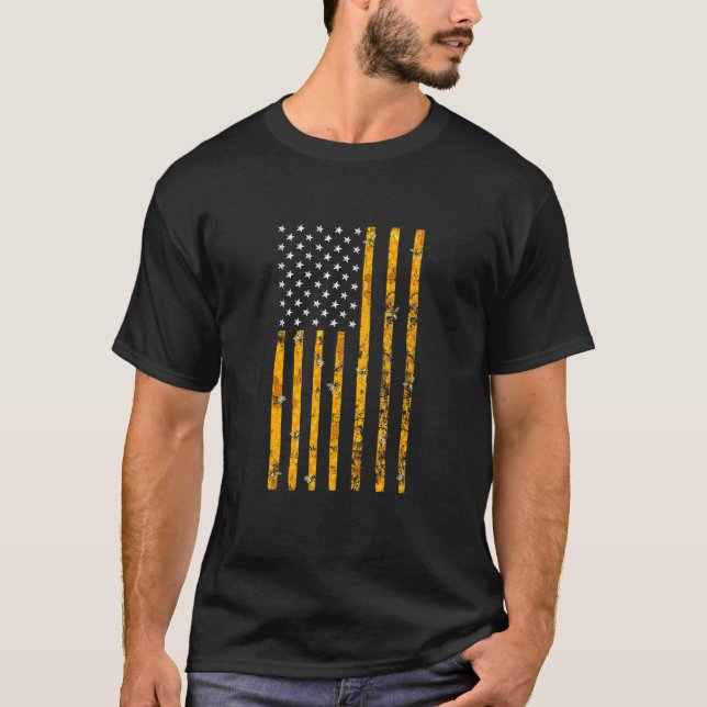 Camiseta Bandera estadounidense Honeycomb Honey Bee Beeke (Anverso)