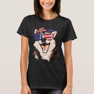 Camiseta Bandera estadounidense Husky Siberiana Gafas de so