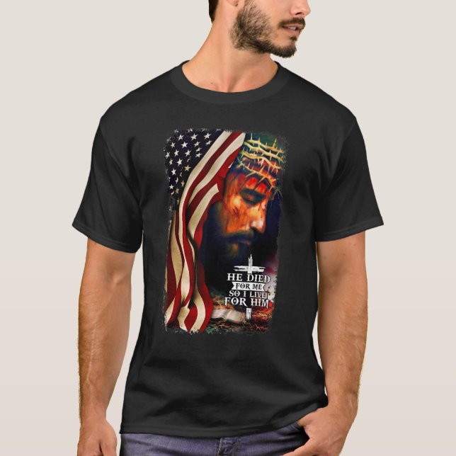 Camiseta Bandera estadounidense Jesús Cita la Biblia Cristi (Anverso)