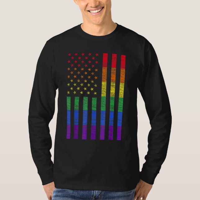 Camiseta Bandera Estadounidense Lgbt Orgullo Gay Arcoiris L (Anverso)