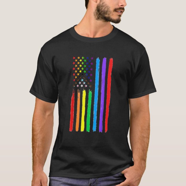Camiseta Bandera Estadounidense Lgbtq Orgullo Lesbiana Arco (Anverso)