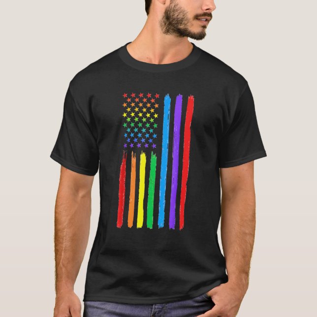 Camiseta Bandera Estadounidense Lgbtq Orgullo Lesbiana Arco (Anverso)
