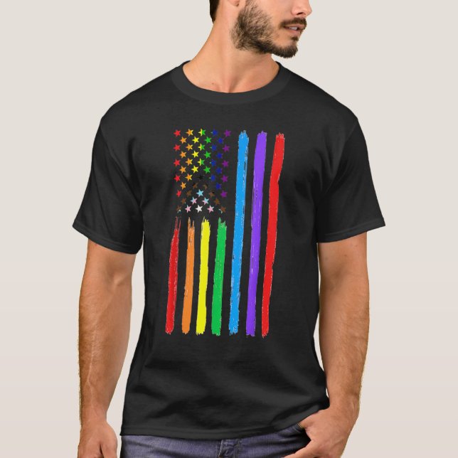 Camiseta Bandera Estadounidense Lgbtq Orgullo Lesbiana Arco (Anverso)