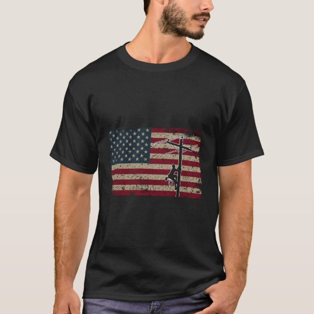 Camiseta Bandera estadounidense Lineman Regalo I Patriótico (Anverso)