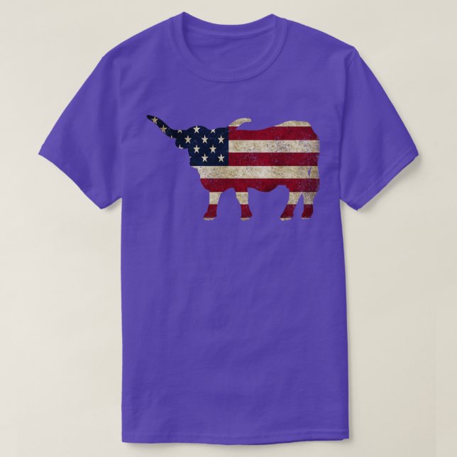 Camiseta Bandera estadounidense Longhorn Cattle (Diseño del anverso)