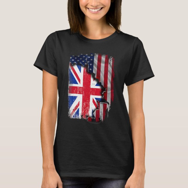 Camiseta Bandera estadounidense media británica unida (Anverso)