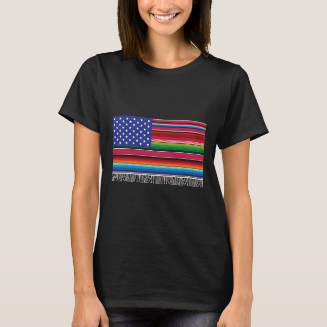 Camiseta Bandera Estadounidense Mexicana Serape Cinco De Ma (Anverso)