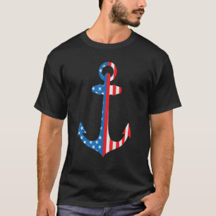 Camiseta Bandera Estadounidense Nautical Blue Anchor Patrió