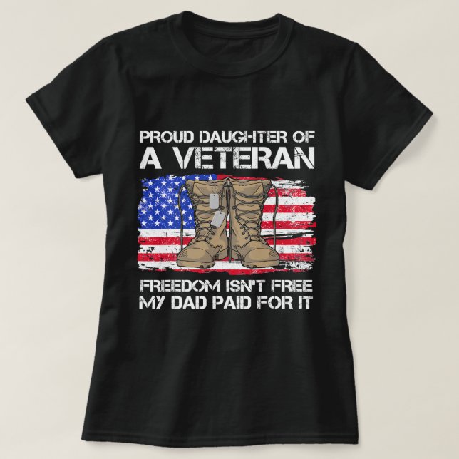 Camiseta Bandera Estadounidense Orgullosa Hija De Un Vetera (Diseño del anverso)