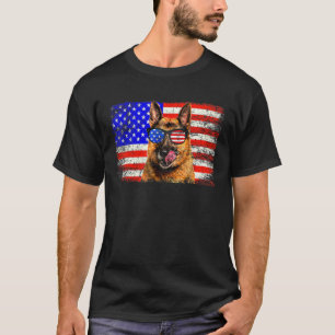 Camiseta Bandera estadounidense pastora alemana e impresion
