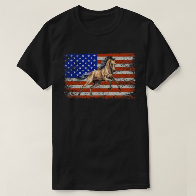 Camiseta Bandera estadounidense patriótica a caballo montan (Diseño del anverso)