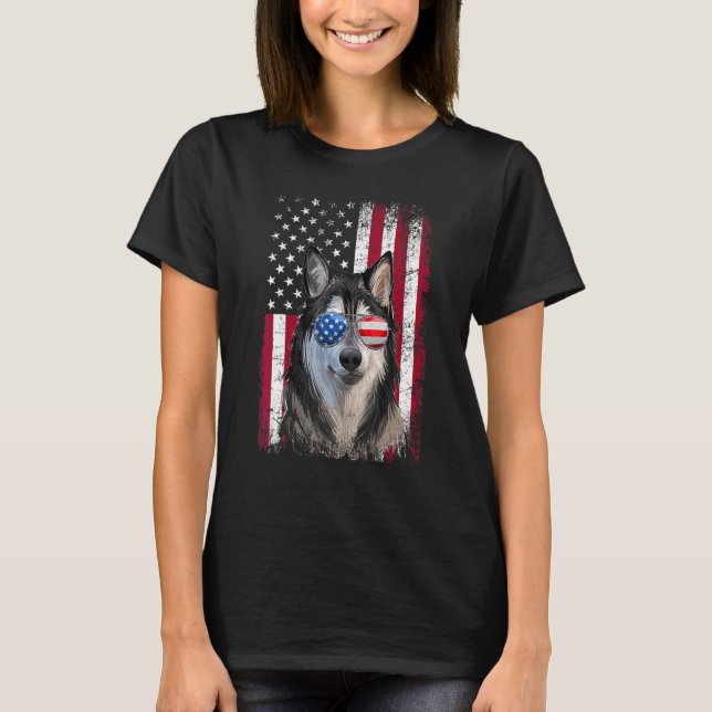 Camiseta Bandera estadounidense Patriótica Alaskan Malamute (Anverso)