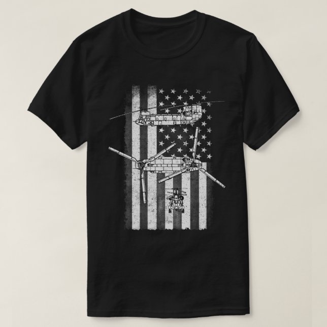 Camiseta Bandera estadounidense patriótica CH-47 Chinook He (Diseño del anverso)