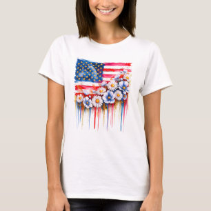Camiseta Bandera estadounidense patriótica Coquette Flower