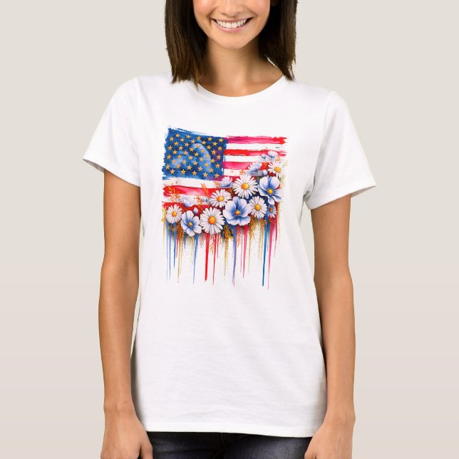 Camiseta Bandera estadounidense patriótica Coquette Flower  (Anverso)