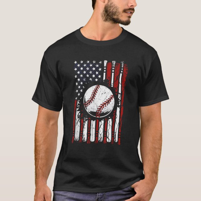 Camiseta Bandera Estadounidense Patriótica De Béisbol 4 De  (Anverso)