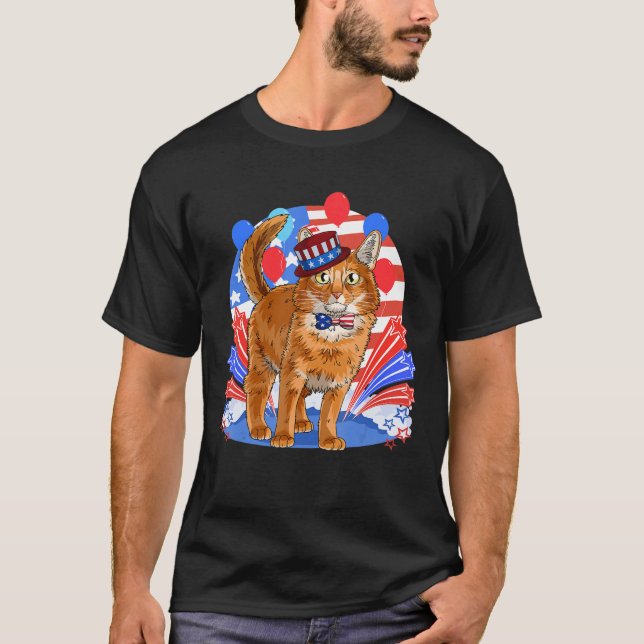 Camiseta Bandera Estadounidense Patriótica Del Gato Somalí  (Anverso)