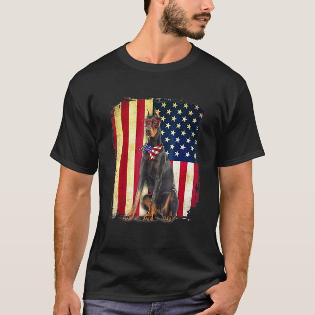 Camiseta Bandera Estadounidense Patriótica Doberman Perro E (Anverso)