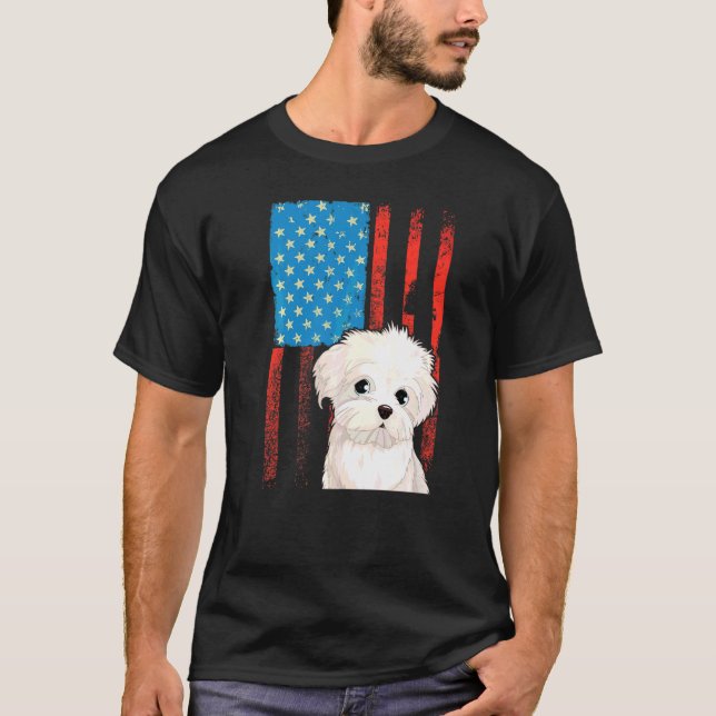 Camiseta Bandera Estadounidense Patriótica Dog Bichon Frise (Anverso)