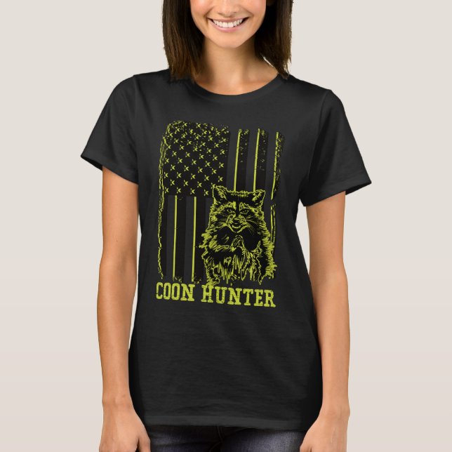 Camiseta Bandera estadounidense Patriótica Hunter Raccoon (Anverso)