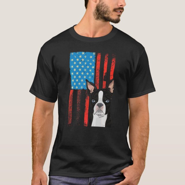 Camiseta Bandera Estadounidense Patriótica Perro Boston Ter (Anverso)