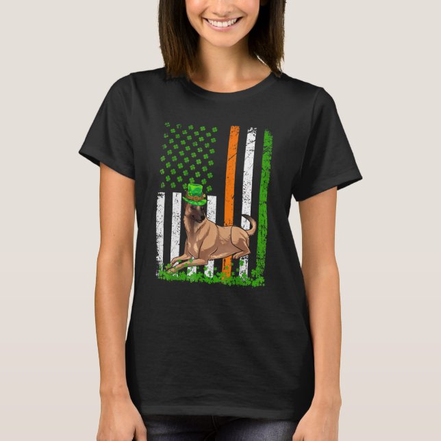 Camiseta Bandera estadounidense Perro malinois belga St Pat (Anverso)