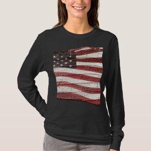 Camiseta Bandera estadounidense pintada sobre textura de ma