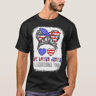 Camiseta Bandera estadounidense que ama a Jesús América tam