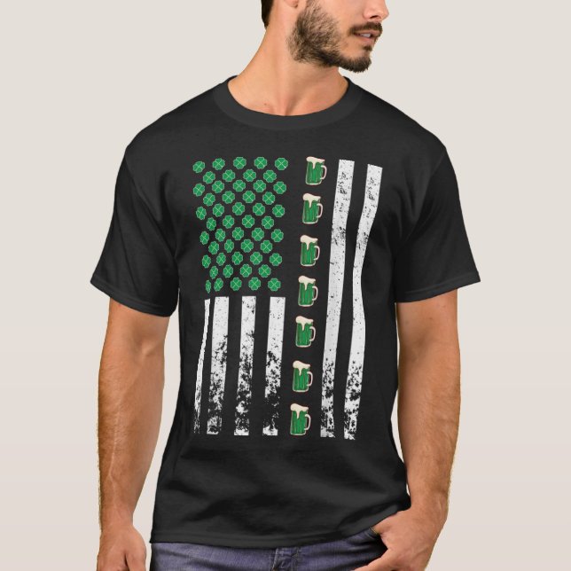 Camiseta Bandera estadounidense que bebe cerveza verde sham (Anverso)