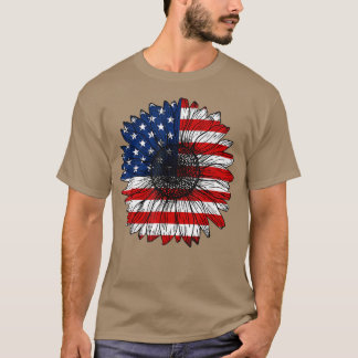 Camiseta Bandera estadounidense retro Amante del girasol Fu