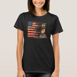 Camiseta Bandera estadounidense retro Jesús cruza Dios bend