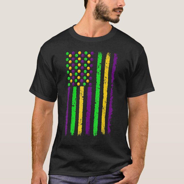 Camiseta Bandera estadounidense retro Mardi Gras Gracioso M (Anverso)