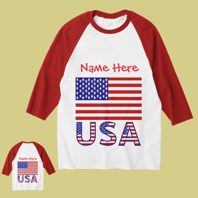 Camiseta Bandera estadounidense roja personalizada de hombr (Subido por el creador)