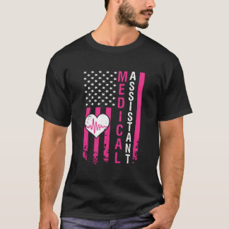 Camiseta Bandera estadounidense rosa de latido cardíaco - A