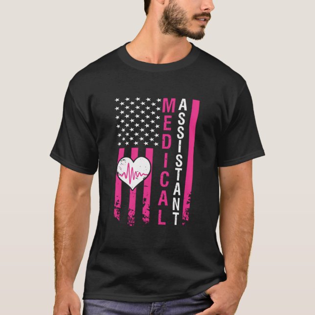 Camiseta Bandera estadounidense rosa de latido cardíaco - A (Anverso)