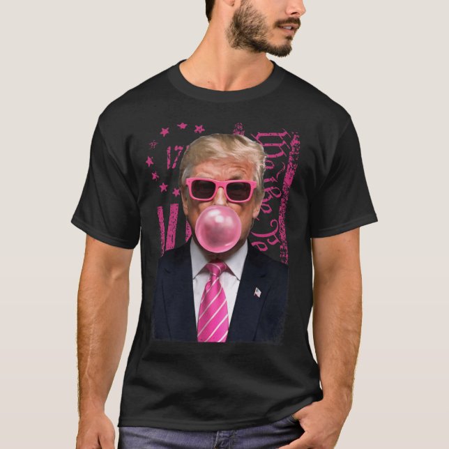 Camiseta Bandera estadounidense rosa de Trump con burbuja (Anverso)