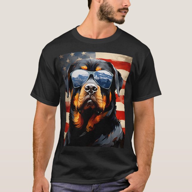 Camiseta Bandera estadounidense Rottweiler 4 de julio (Anverso)