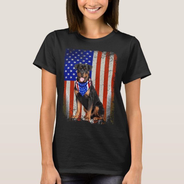 Camiseta Bandera Estadounidense Rottweiler Dog 4 De Julio P (Anverso)