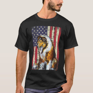 Camiseta Bandera estadounidense Rough Collie Bandera Patrió