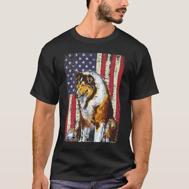 Camiseta Bandera estadounidense Rough Collie Bandera Patrió (Anverso)