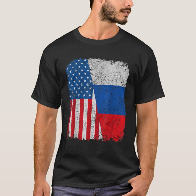 Camiseta Bandera estadounidense rusa a mitad de Estados Uni (Anverso)