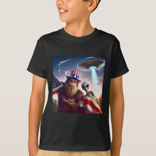 Camiseta Bandera Estadounidense Sasquatch Con Alien Ufo Big