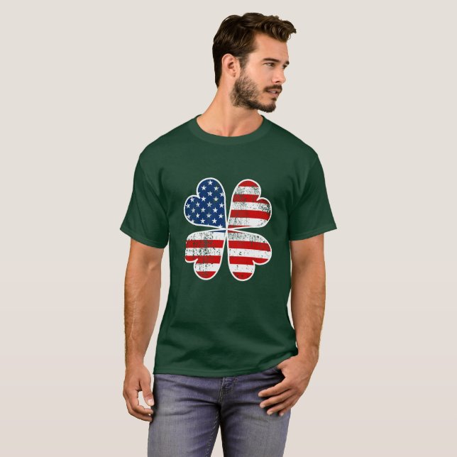 Camiseta Bandera estadounidense Shamrock Bandera irlandesa  (Anverso completo)