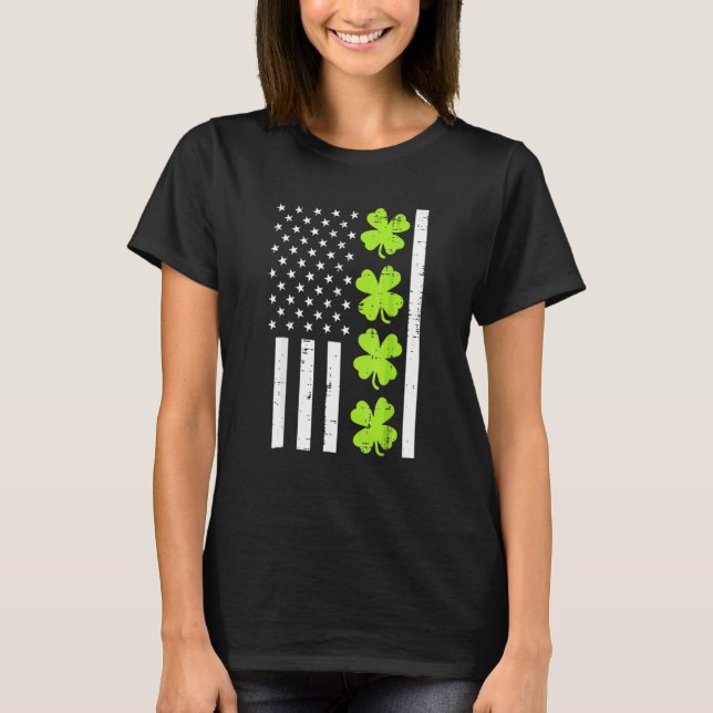 Camiseta Bandera Estadounidense Shamrock St Patricks Day Ho (Anverso)
