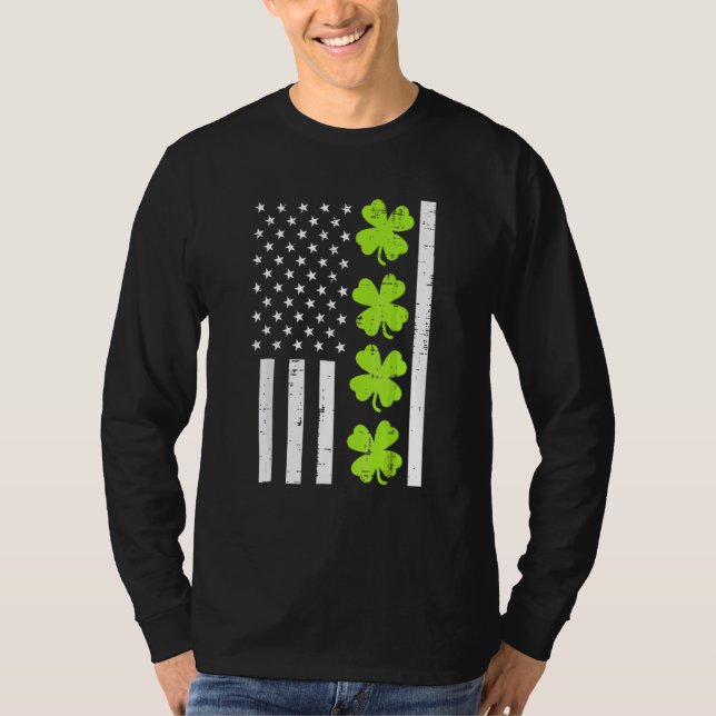 Camiseta Bandera Estadounidense Shamrock St Patricks Day Ho (Anverso)